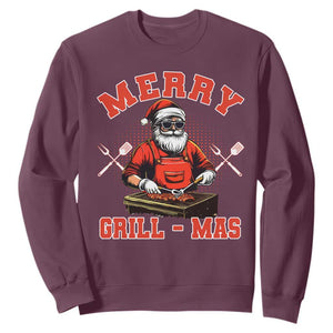 Funny Christmas Grilling Santa Sweatshirt Merry Grill-Mas BBQ TS11 Maroon Print Your Wear