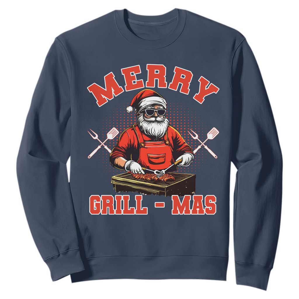 Funny Christmas Grilling Santa Sweatshirt Merry Grill-Mas BBQ TS11 Navy Print Your Wear