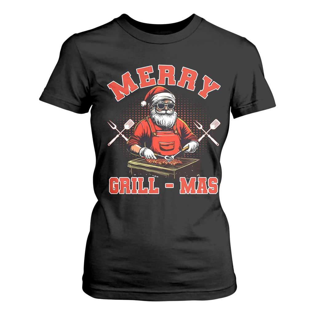 Funny Christmas Grilling Santa T Shirt For Women Merry Grill-Mas BBQ TS11 Black Print Your Wear