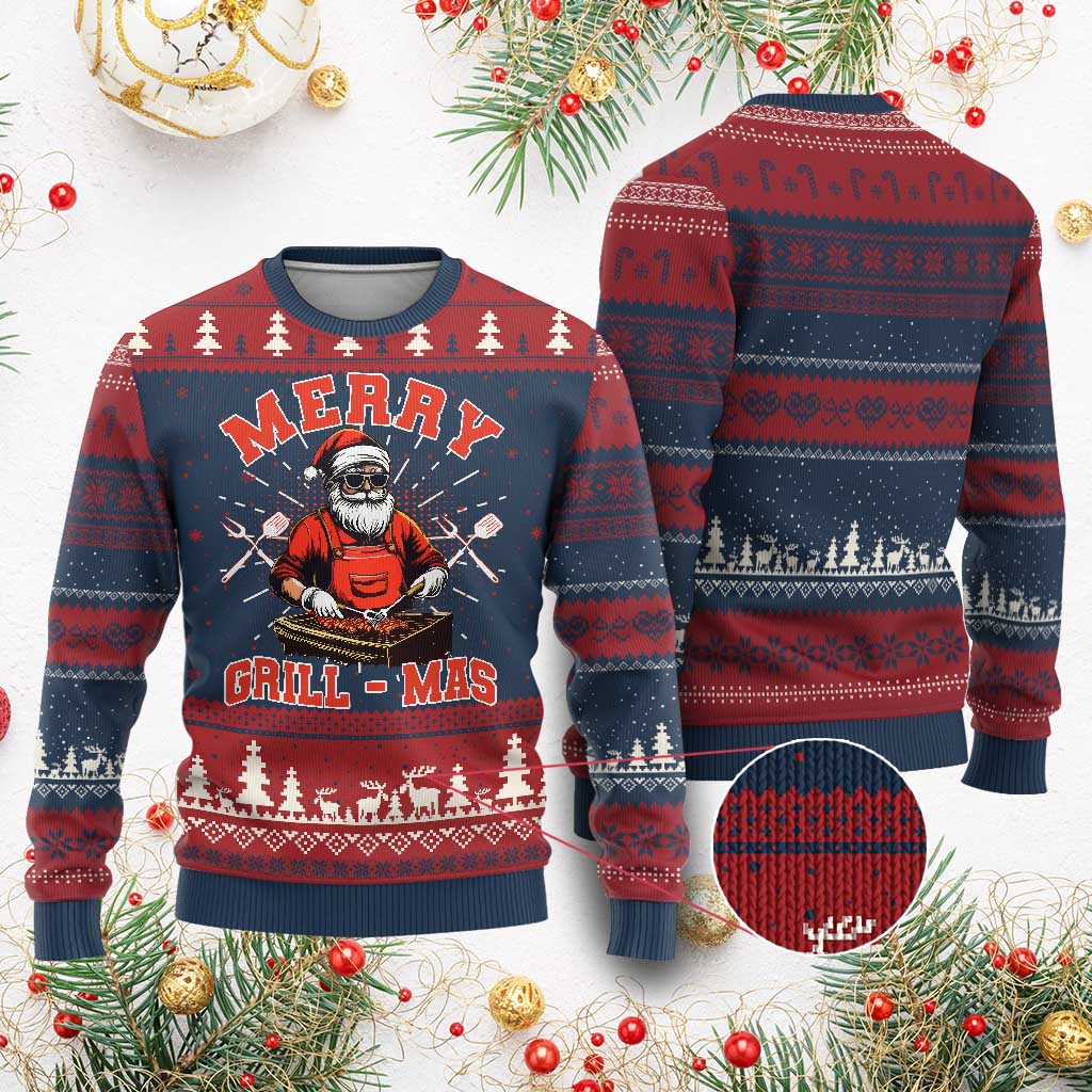 Funny Xmas Grilling Santa Ugly Christmas Sweater Merry Grill-Mas BBQ TS11 Burgundy Print Your Wear