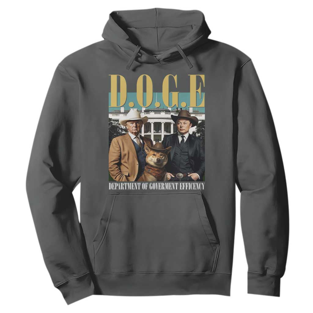 Funny Trump Musk DOGE Hoodie Department Of Government Efficiency Shiba Inu TS11 Dark Heather Print Your Wear