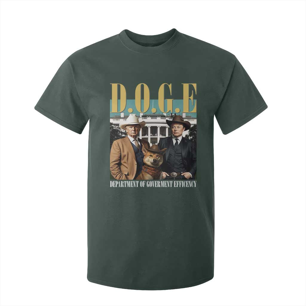 Funny Trump Musk DOGE T Shirt For Kid Department Of Government Efficiency Shiba Inu TS11 Dark Forest Green Print Your Wear