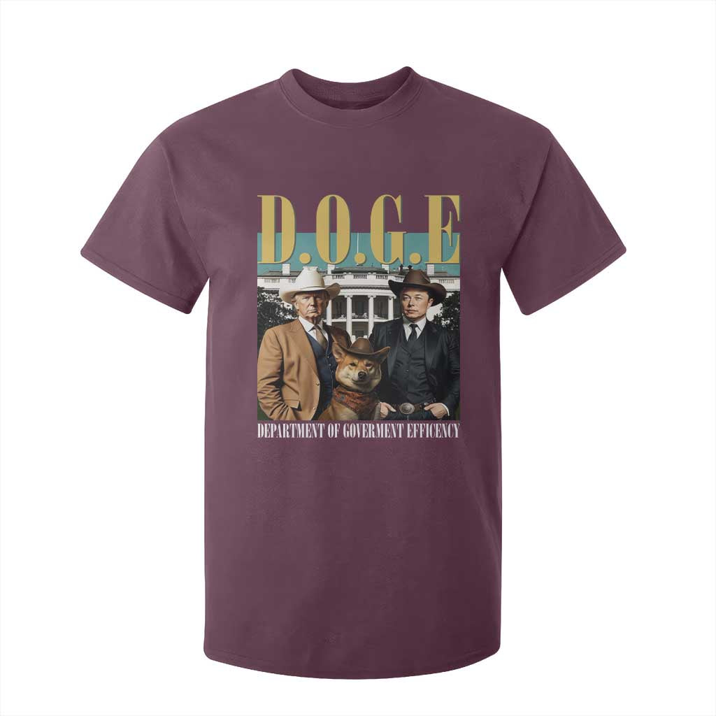 Funny Trump Musk DOGE T Shirt For Kid Department Of Government Efficiency Shiba Inu TS11 Maroon Print Your Wear
