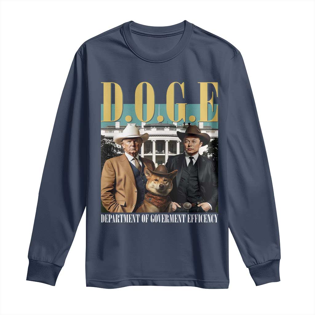 Funny Trump Musk DOGE Long Sleeve Shirt Department Of Government Efficiency Shiba Inu TS11 Navy Print Your Wear