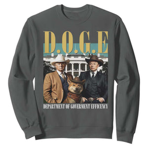 Funny Trump Musk DOGE Sweatshirt Department Of Government Efficiency Shiba Inu TS11 Dark Heather Print Your Wear