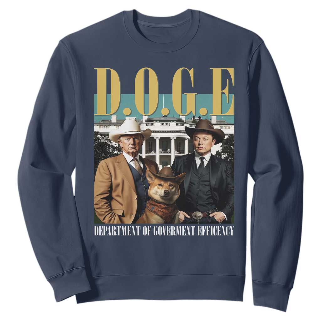 Funny Trump Musk DOGE Sweatshirt Department Of Government Efficiency Shiba Inu TS11 Navy Print Your Wear