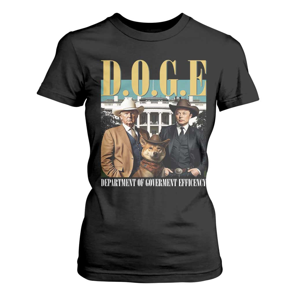 Funny Trump Musk DOGE T Shirt For Women Department Of Government Efficiency Shiba Inu TS11 Black Print Your Wear