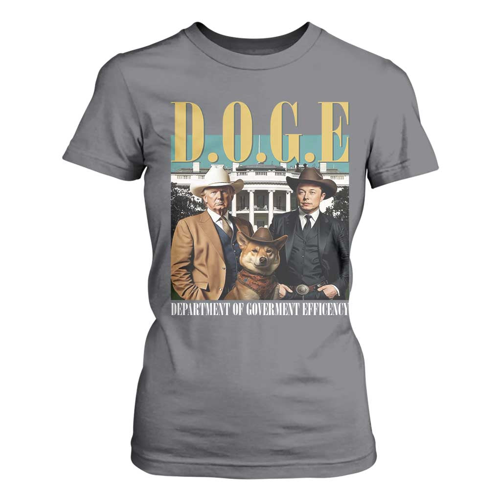 Funny Trump Musk DOGE T Shirt For Women Department Of Government Efficiency Shiba Inu TS11 Charcoal Print Your Wear