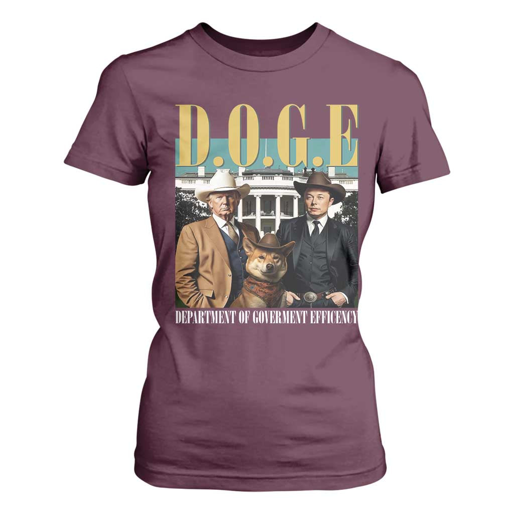 Funny Trump Musk DOGE T Shirt For Women Department Of Government Efficiency Shiba Inu TS11 Maroon Print Your Wear