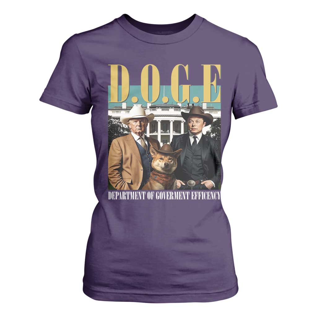 Funny Trump Musk DOGE T Shirt For Women Department Of Government Efficiency Shiba Inu TS11 Purple Print Your Wear