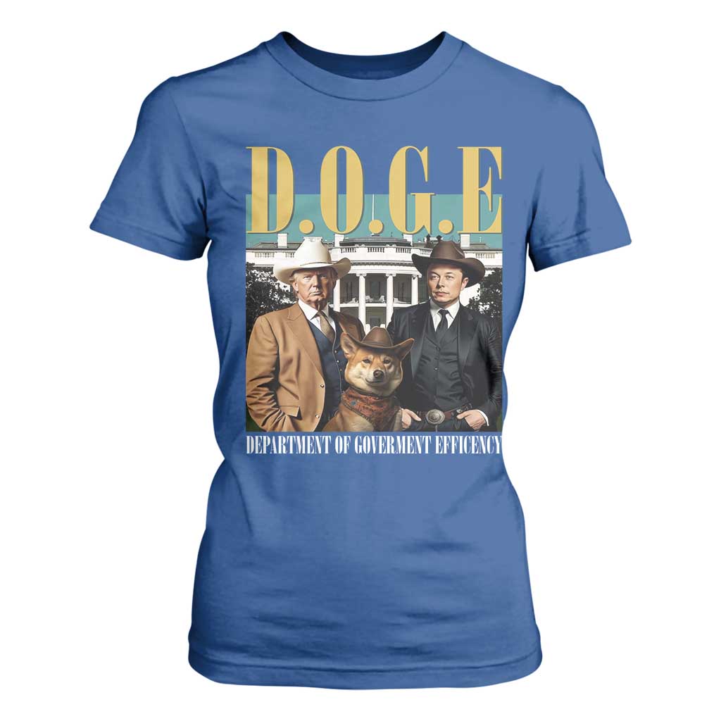 Funny Trump Musk DOGE T Shirt For Women Department Of Government Efficiency Shiba Inu TS11 Royal Blue Print Your Wear