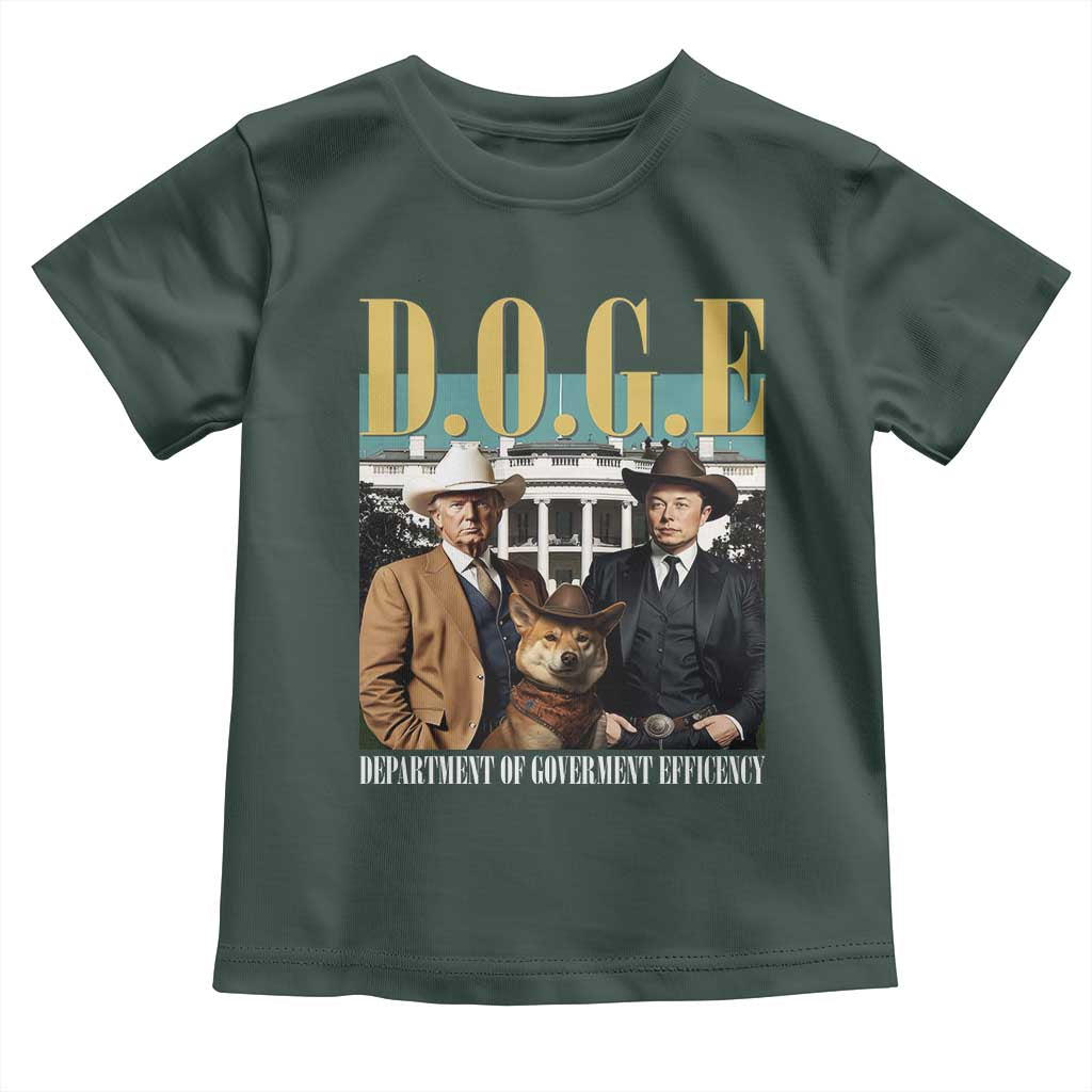 Funny Trump Musk DOGE Toddler T Shirt Department Of Government Efficiency Shiba Inu TS11 Dark Forest Green Print Your Wear