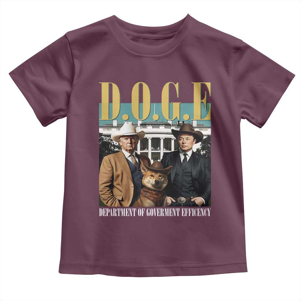 Funny Trump Musk DOGE Toddler T Shirt Department Of Government Efficiency Shiba Inu TS11 Maroon Print Your Wear