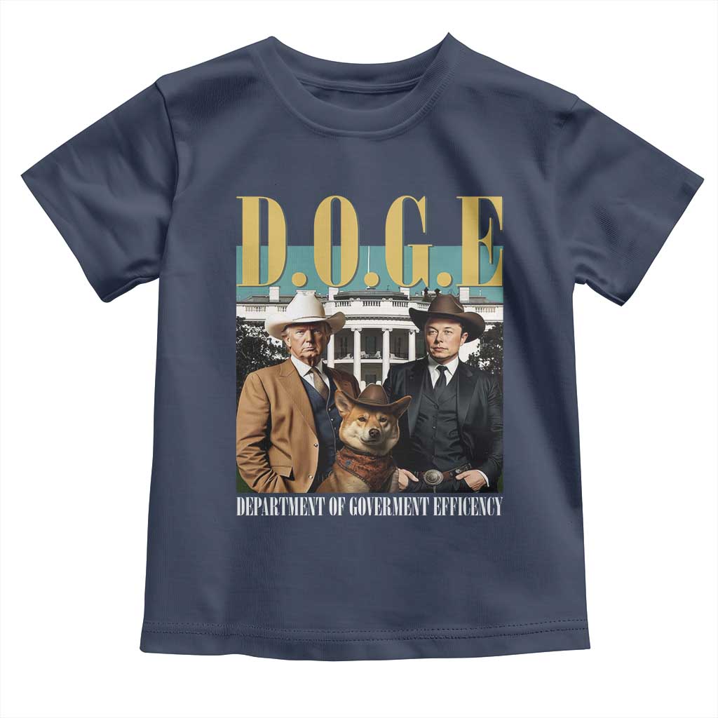 Funny Trump Musk DOGE Toddler T Shirt Department Of Government Efficiency Shiba Inu TS11 Navy Print Your Wear