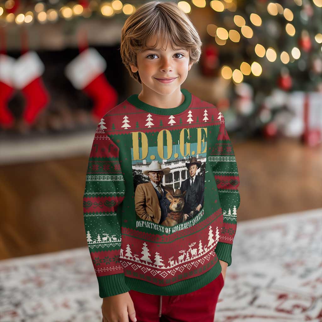 Funny Trump Musk DOGE Ugly Christmas Sweater Department Of Government Efficiency Shiba Inu TS11 Christmas Print Your Wear