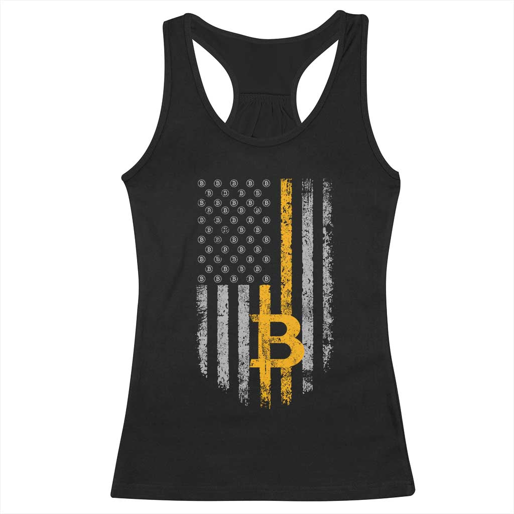 Funny Bitcoin BTC Crypto Cryptocurrency Trader American Flag Racerback Tank Top TS11 Black Print Your Wear