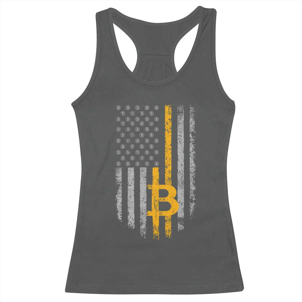 Funny Bitcoin BTC Crypto Cryptocurrency Trader American Flag Racerback Tank Top TS11 Dark Heather Print Your Wear