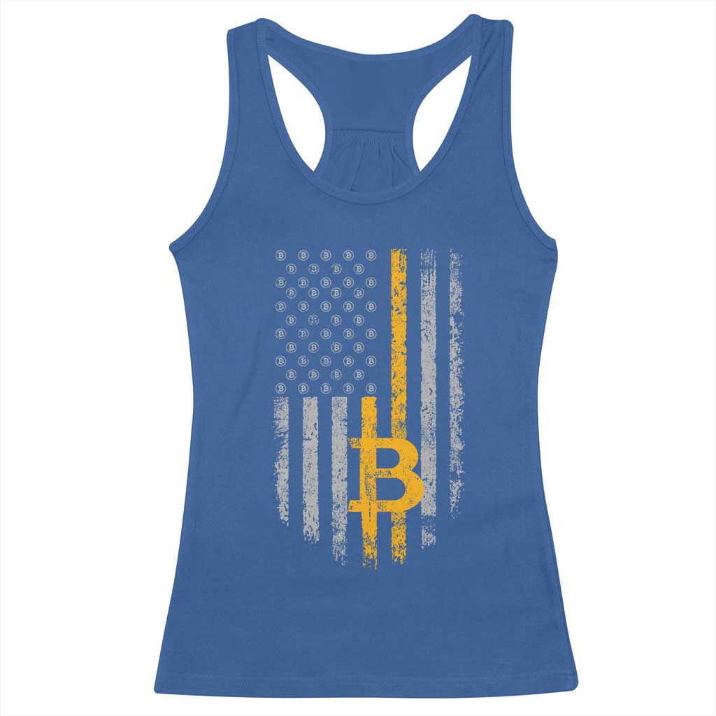 Funny Bitcoin BTC Crypto Cryptocurrency Trader American Flag Racerback Tank Top TS11 Royal Blue Print Your Wear