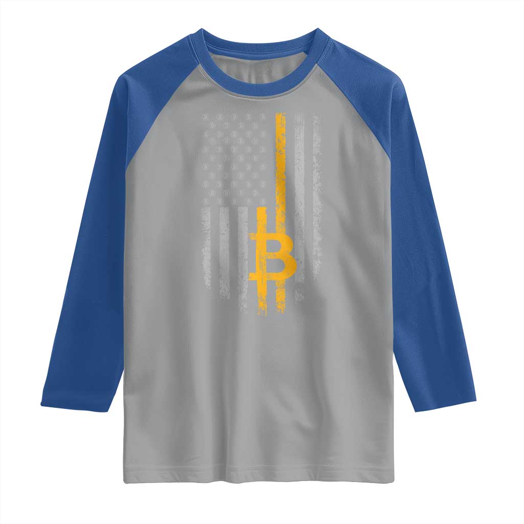 Funny Bitcoin BTC Crypto Cryptocurrency Trader American Flag Raglan Shirt TS11 Sport Gray Royal Print Your Wear