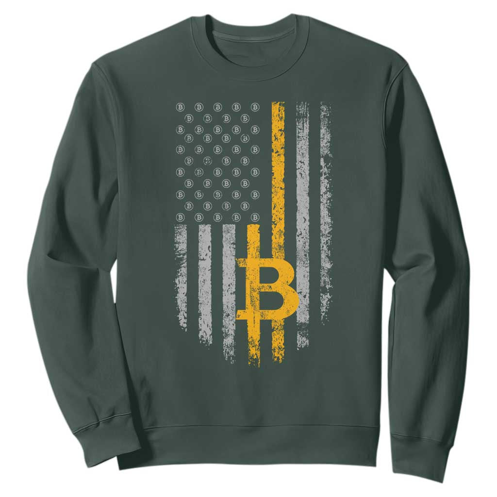 Funny Bitcoin BTC Crypto Cryptocurrency Trader American Flag Sweatshirt TS11 Dark Forest Green Print Your Wear