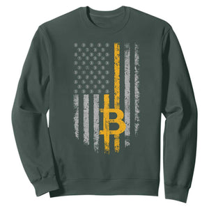 Funny Bitcoin BTC Crypto Cryptocurrency Trader American Flag Sweatshirt TS11 Dark Forest Green Print Your Wear