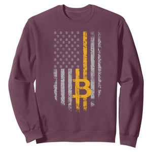Funny Bitcoin BTC Crypto Cryptocurrency Trader American Flag Sweatshirt TS11 Maroon Print Your Wear