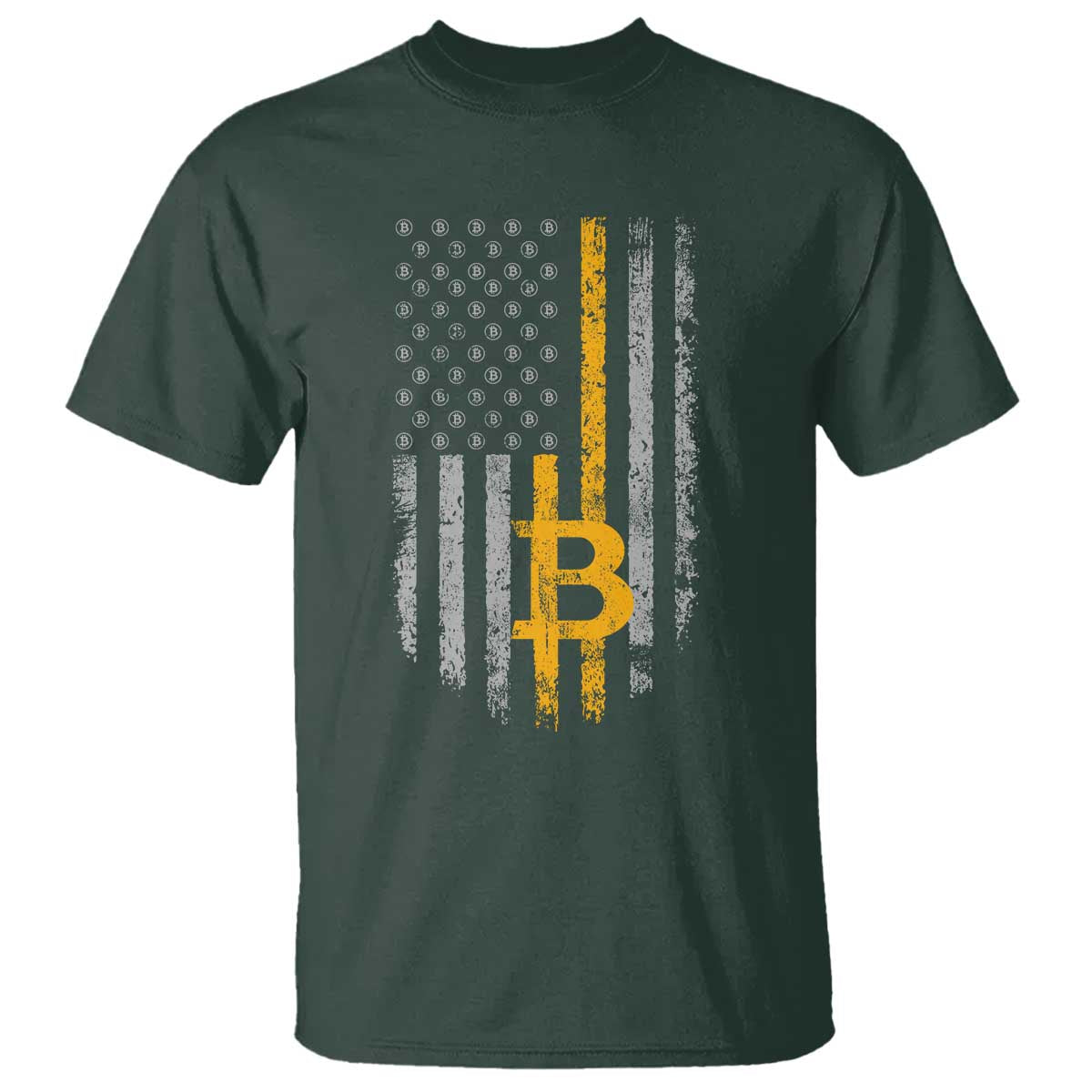 Funny Bitcoin BTC Crypto Cryptocurrency Trader American Flag T Shirt TS11 Dark Forest Green Print Your Wear