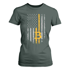 Funny Bitcoin BTC Crypto Cryptocurrency Trader American Flag T Shirt For Women TS11 Dark Forest Green Print Your Wear