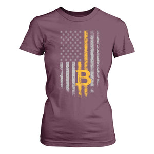 Funny Bitcoin BTC Crypto Cryptocurrency Trader American Flag T Shirt For Women TS11 Maroon Print Your Wear