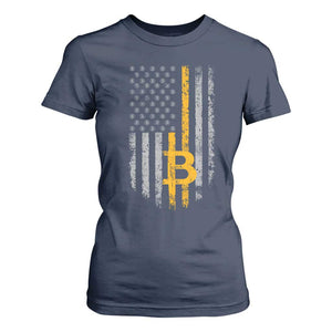 Funny Bitcoin BTC Crypto Cryptocurrency Trader American Flag T Shirt For Women TS11 Navy Print Your Wear