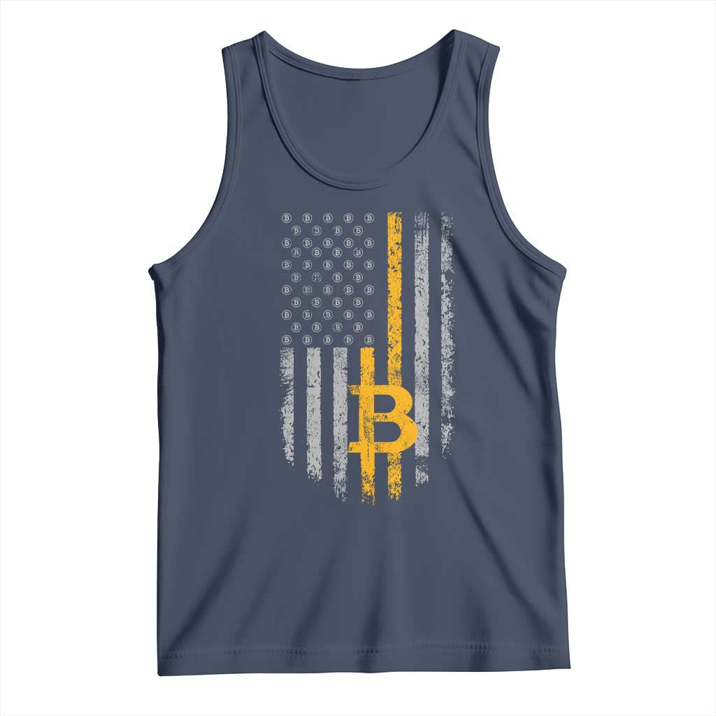 Funny Bitcoin BTC Crypto Cryptocurrency Trader American Flag Tank Top TS11 Navy Print Your Wear