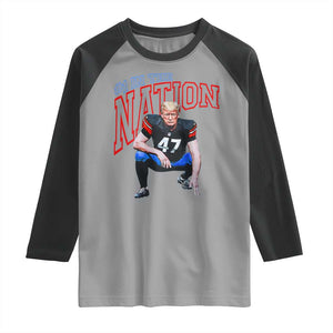 Funny Trump American Football Raglan Shirt #1 In The Nation - PrintYourWear Size: XS Color: Sport Gray/Black