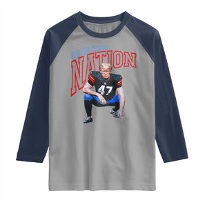Funny Trump American Football Raglan Shirt #1 In The Nation - PrintYourWear Size: XS Color: Sport Gray/Navy