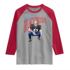 Funny Trump American Football Raglan Shirt #1 In The Nation - PrintYourWear Size: XS Color: Sport Gray/Red