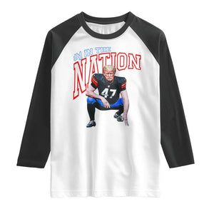 Funny Trump American Football Raglan Shirt #1 In The Nation - PrintYourWear Size: XS Color: White/Black