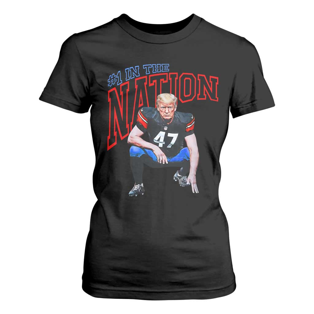 Funny Trump American Football T Shirt For Women #1 In The Nation - PrintYourWear Size: S Color: Black