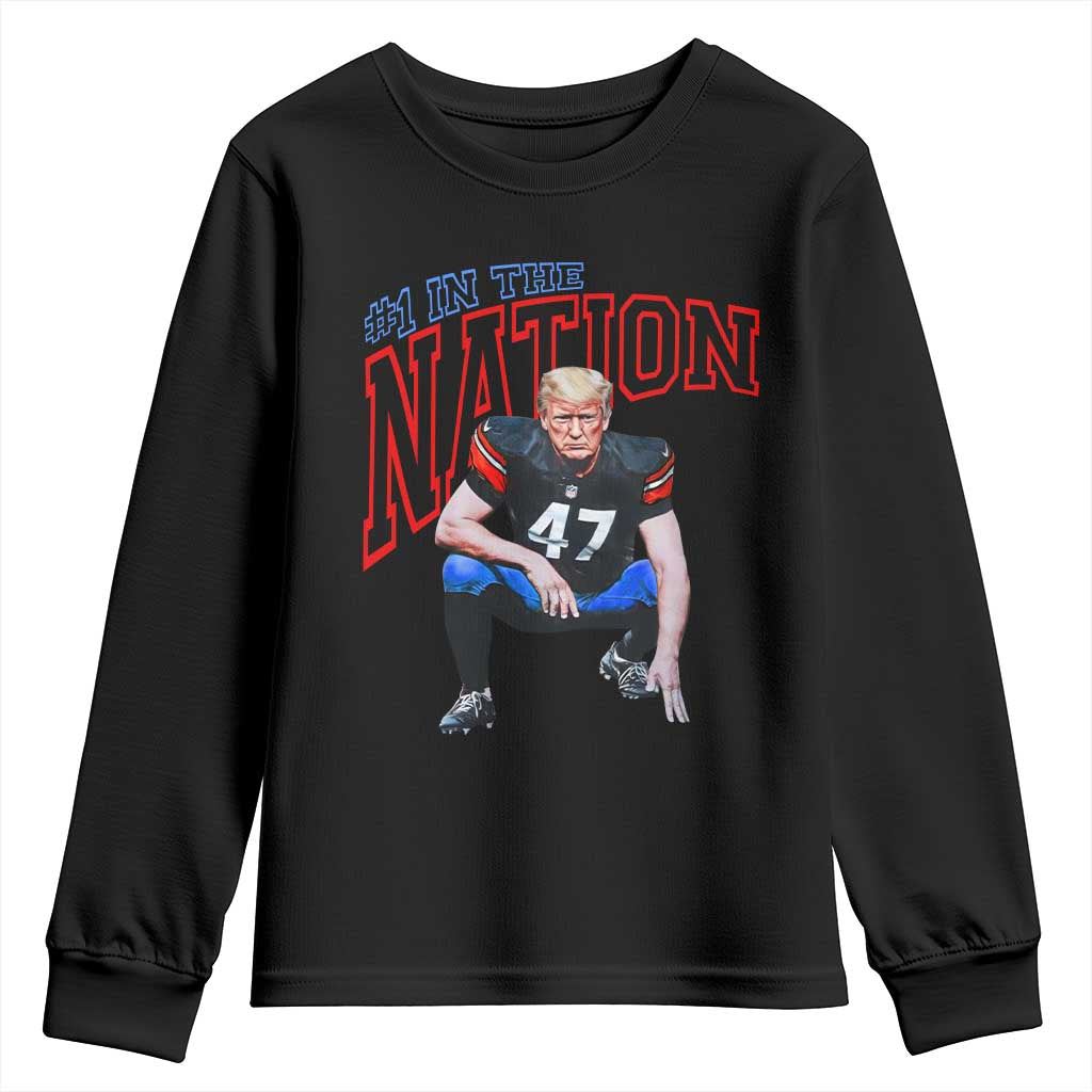 Funny Trump American Football Youth Sweatshirt #1 In The Nation - PrintYourWear Size: XS Color: Black