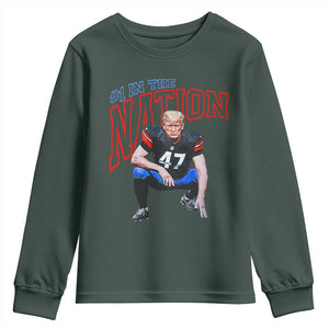 Funny Trump American Football Youth Sweatshirt #1 In The Nation - PrintYourWear Size: XS Color: Dark Forest Green