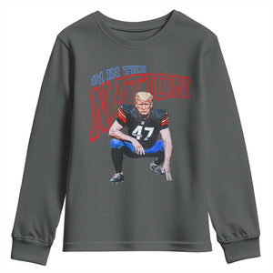 Funny Trump American Football Youth Sweatshirt #1 In The Nation - PrintYourWear Size: XS Color: Dark Heather