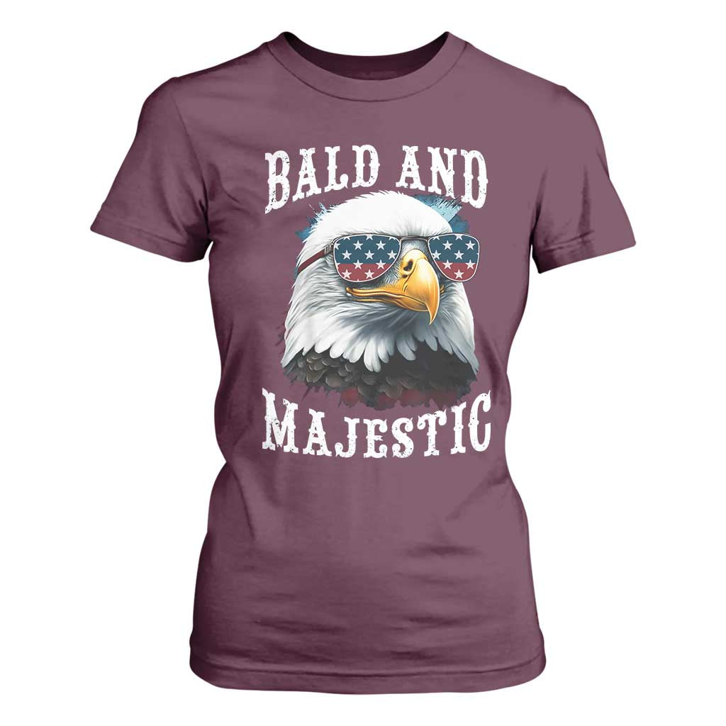 Funny Eagle Bald And Majestic T Shirt For Women American Flag Sunglasses Eagle TS11 Maroon Print Your Wear