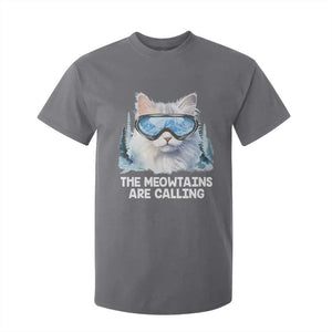 Funny Skiing Snowboarding Cat T Shirt For Kid The Meowtains Are Calling Ski Goggles TS11 Charcoal Print Your Wear