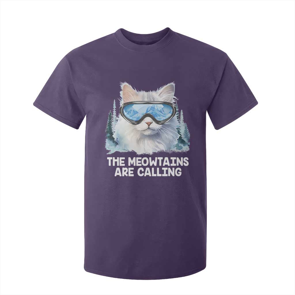 Funny Skiing Snowboarding Cat T Shirt For Kid The Meowtains Are Calling Ski Goggles TS11 Purple Print Your Wear
