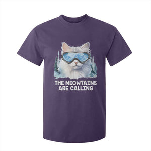 Funny Skiing Snowboarding Cat T Shirt For Kid The Meowtains Are Calling Ski Goggles TS11 Purple Print Your Wear