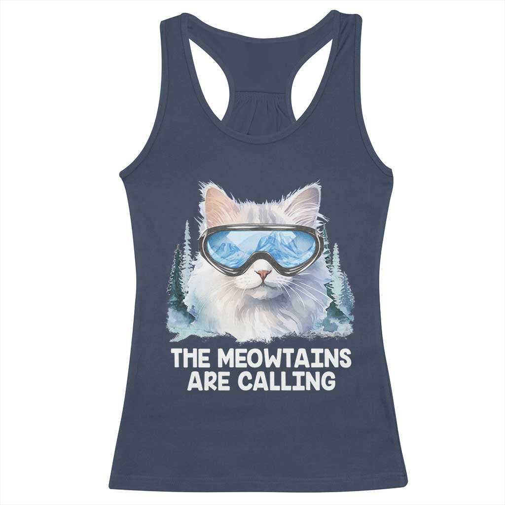Funny Skiing Snowboarding Cat Racerback Tank Top The Meowtains Are Calling Ski Goggles TS11 Navy Print Your Wear
