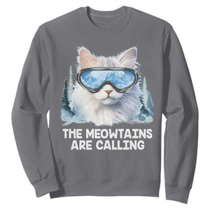 Funny Skiing Snowboarding Cat Sweatshirt The Meowtains Are Calling Ski Goggles TS11 Charcoal Print Your Wear