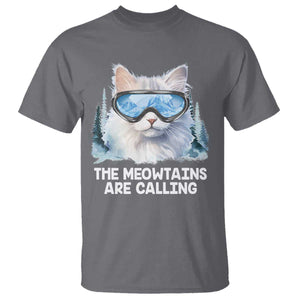 Funny Skiing Snowboarding Cat T Shirt The Meowtains Are Calling Ski Goggles TS11 Charcoal Print Your Wear