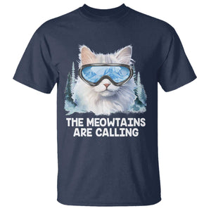 Funny Skiing Snowboarding Cat T Shirt The Meowtains Are Calling Ski Goggles TS11 Navy Print Your Wear