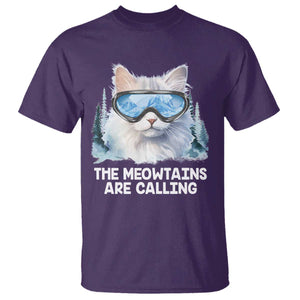 Funny Skiing Snowboarding Cat T Shirt The Meowtains Are Calling Ski Goggles TS11 Purple Print Your Wear