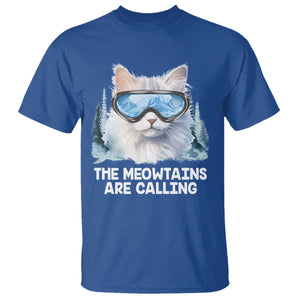 Funny Skiing Snowboarding Cat T Shirt The Meowtains Are Calling Ski Goggles TS11 Royal Blue Print Your Wear
