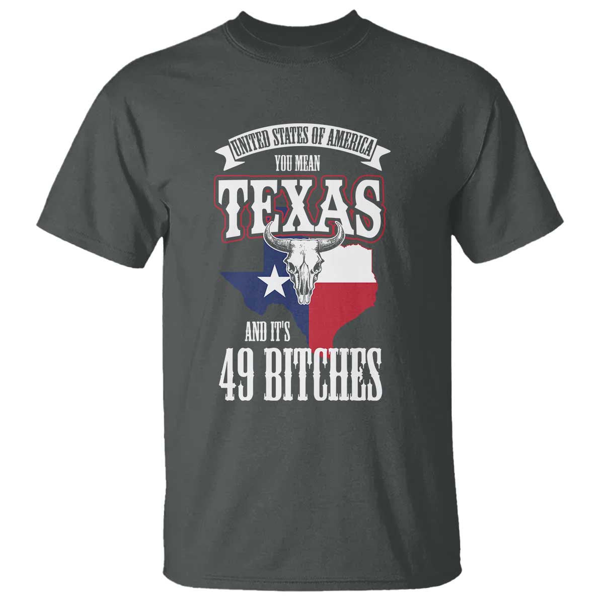 Funny American Texan T Shirt You Mean Texas And It's 49 Bitches TX Flag TS11 Dark Heather Print Your Wear